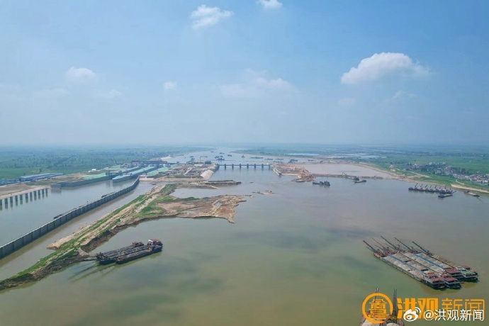 浙江省金华市金东区东湖水利枢纽工程二期围堰合龙
